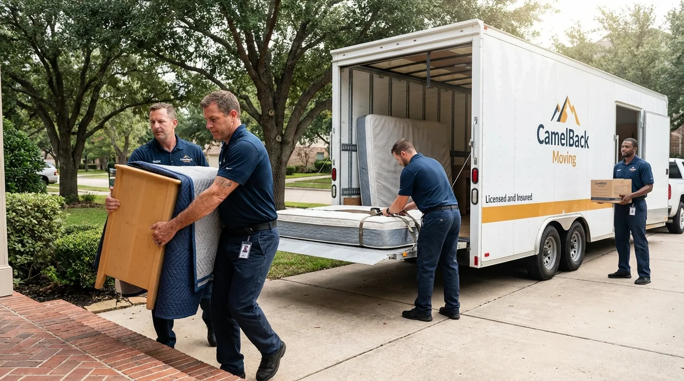 Crew loading residential truck for cross-state move from Frazee, MN